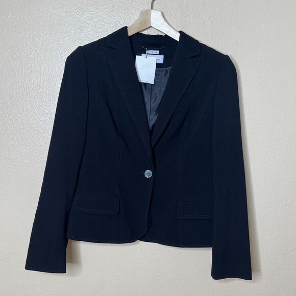 Calvin Klein Blazer Women's 10 Black One Button Stretch Cropped Workwear New - Picture 1 of 12